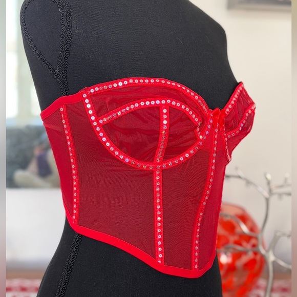 VALENTINES DAY PERFECTION Bone in Sequin Corset Underwire Structured Red SZ Med - Picture 3 of 7